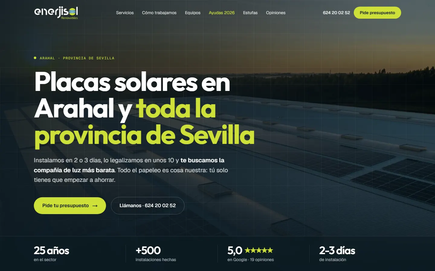 Web de Enerjisol, vista en escritorio